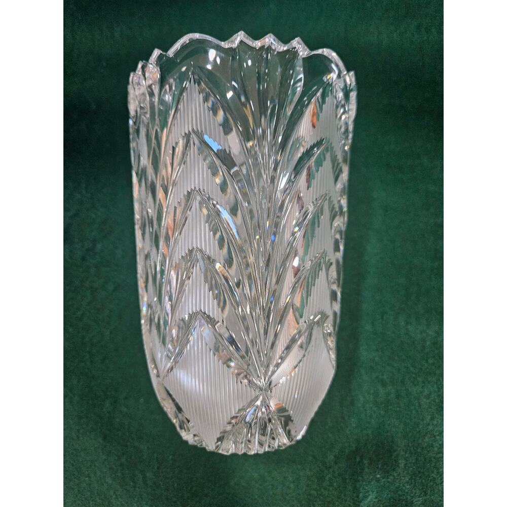 Vintage Lead Crystal Vase, Hand-Cut USSR Lead Crystal Vase, Sawtooth Rim,